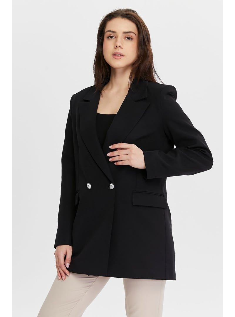 Bolivente Oversize Dokuma Blazer Ceket Siyah
