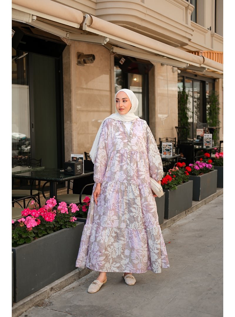 Locco Moda Lila Pastel Çicekli Elbise