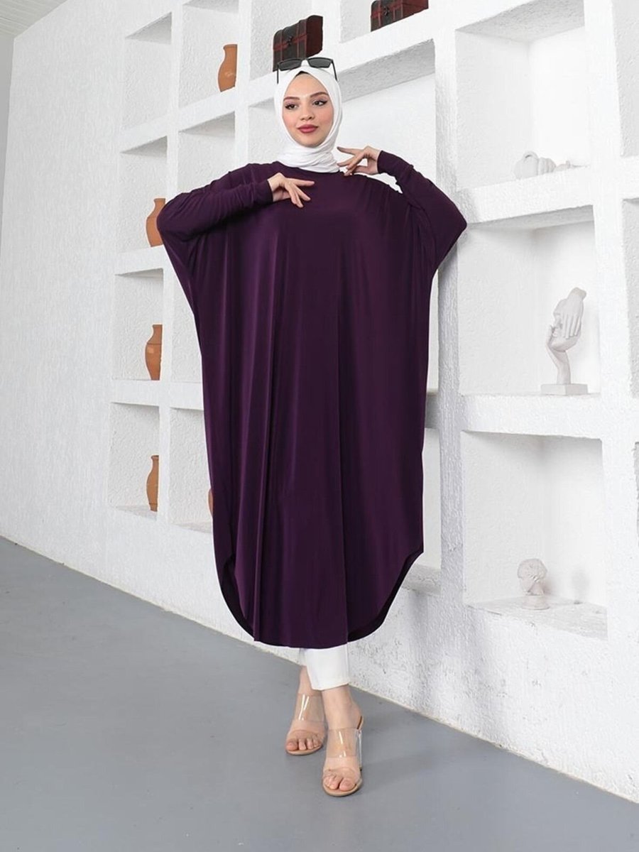 Mec Fashion Mürdüm Yarasa Kol Salaş Tunik