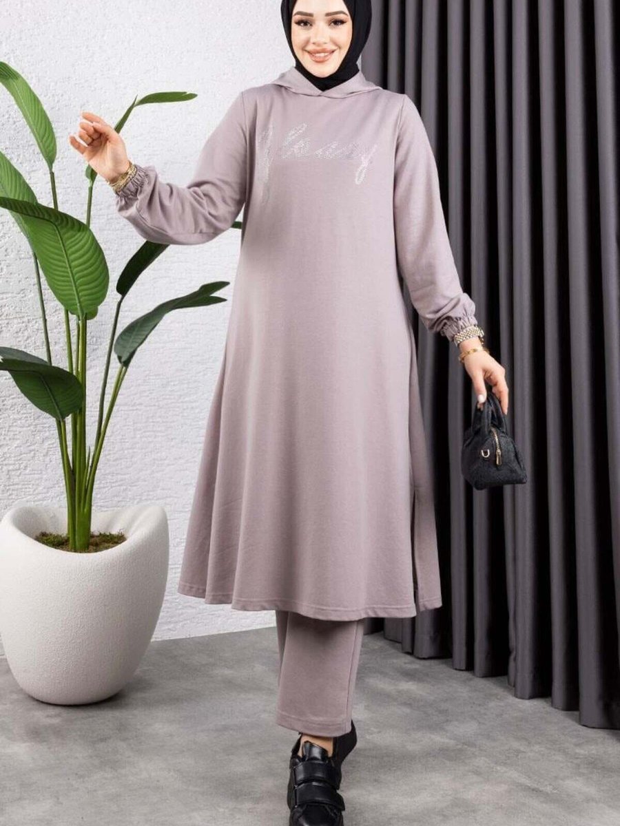 Mec Fashion Gri Taşlı Spor İkili Takım