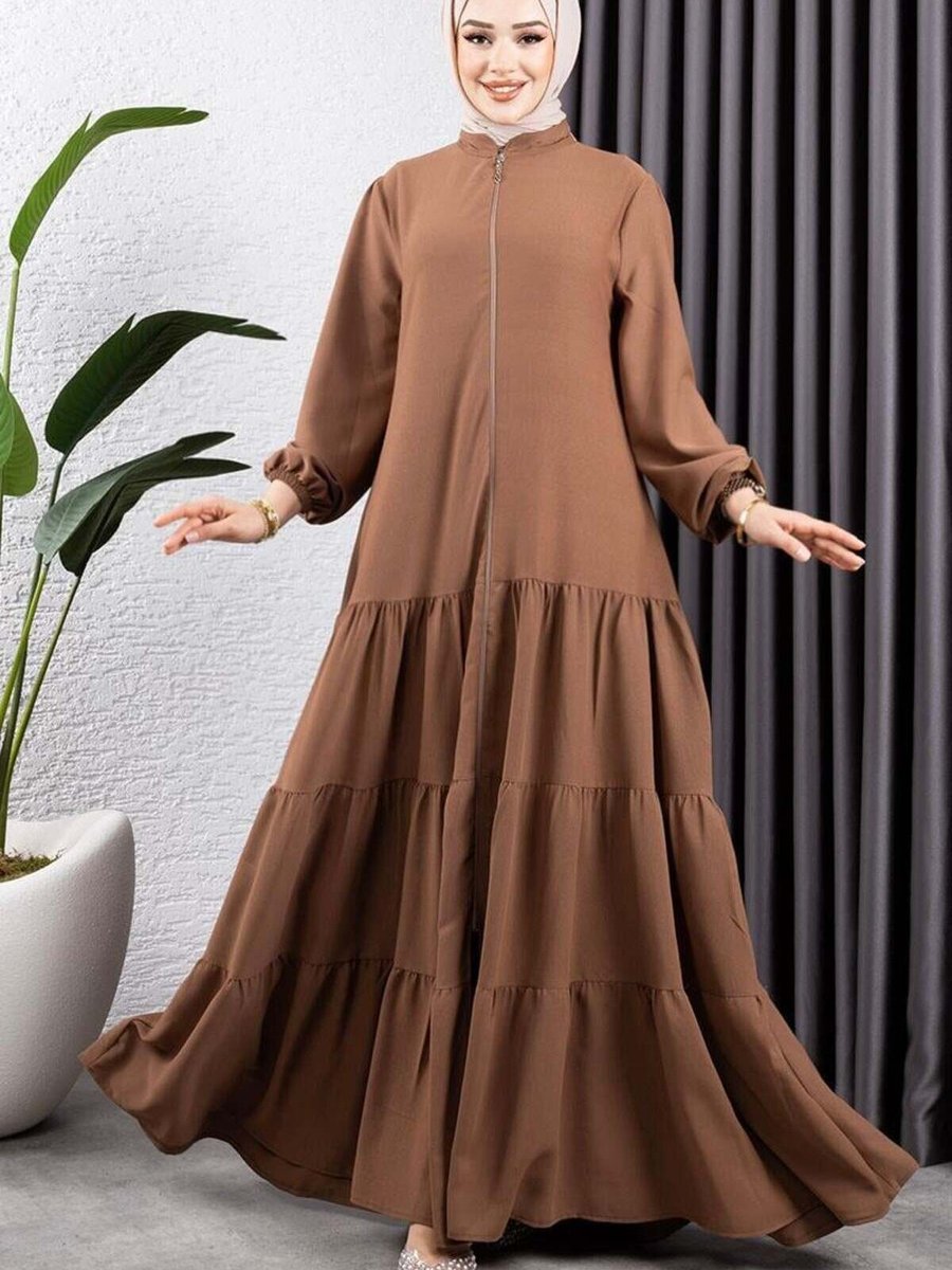 Mec Fashion Kahverengi Eteği Katlı Jessica Krep Ferace