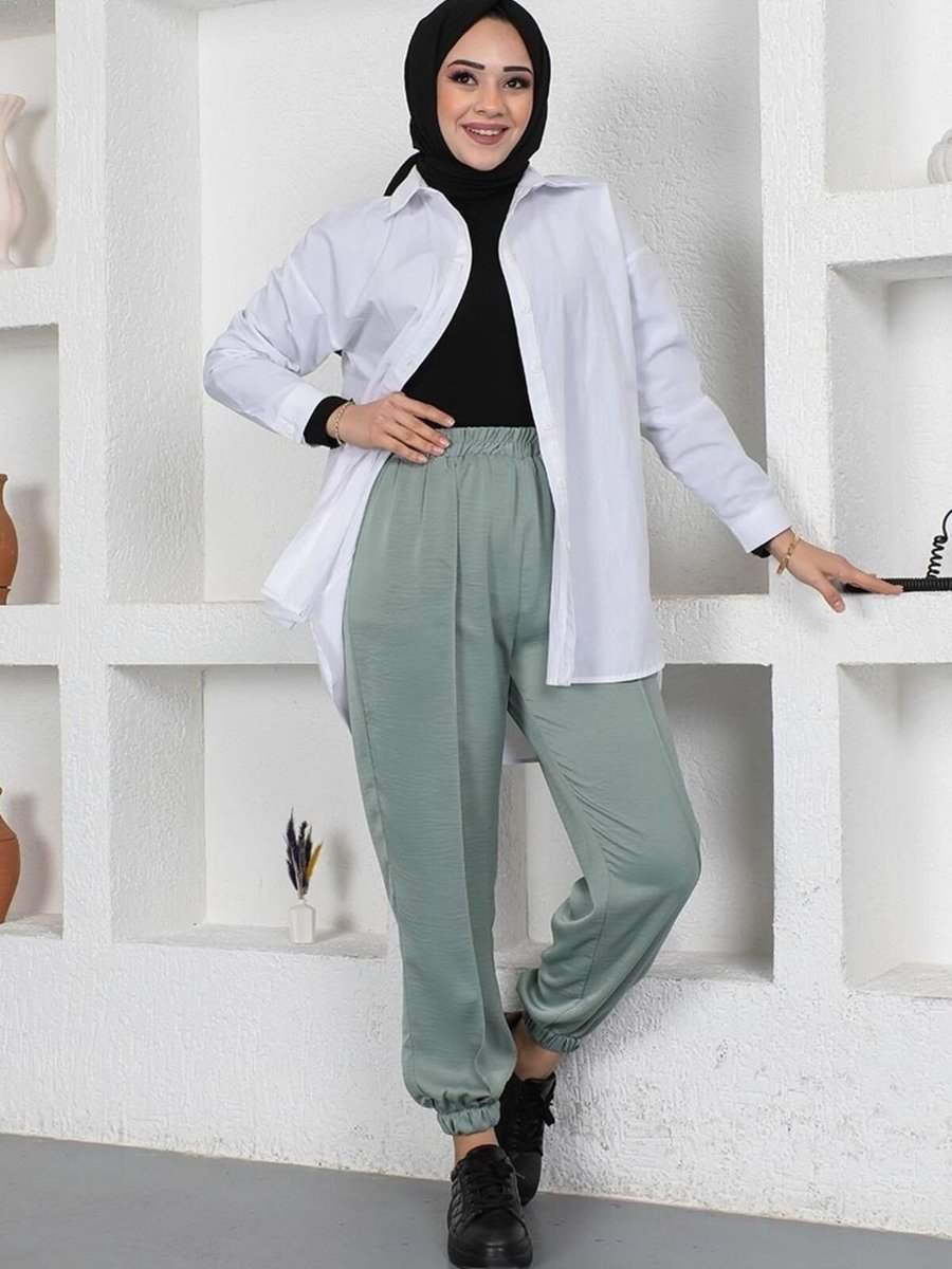Mec Fashion Çağla Yeşili Beli Ve Paçası Lastikli Pantolon