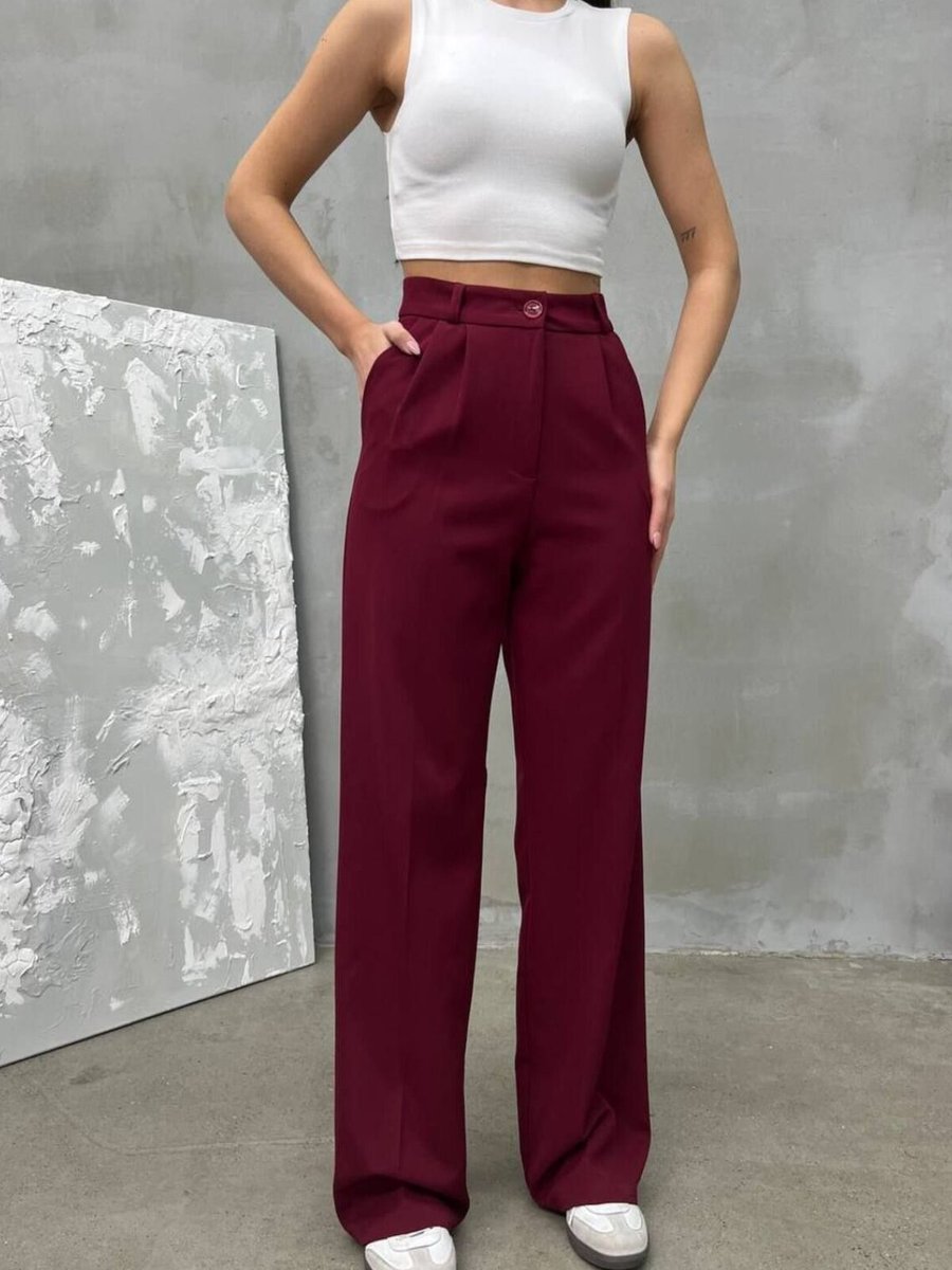 RAWEA FASHİON Bordo Palazzo Dabıl Kumaş Pantolon