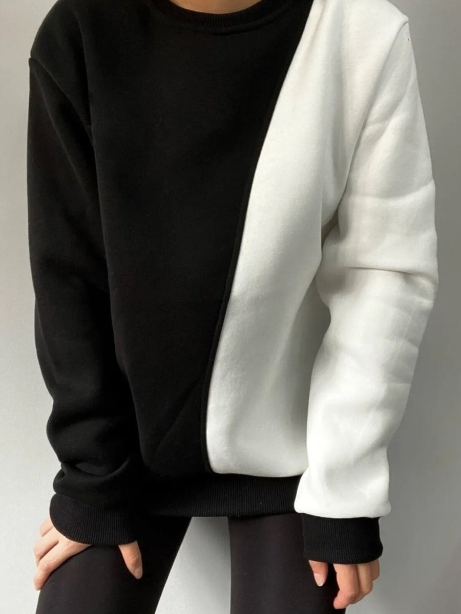 Swana Siyah Beyaz Unisex Oversize Şardonlu Sweatshirt