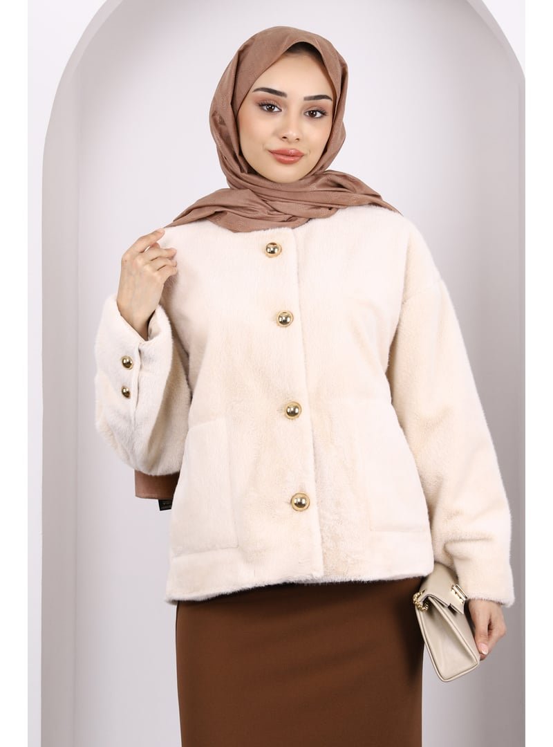 İmaj Butik Bej Cepli Angora Ceket