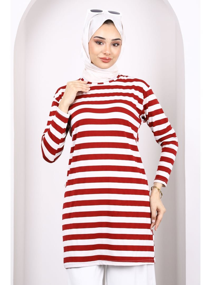 İmaj Butik Bordo Çizgili Uzun Kol Tunik