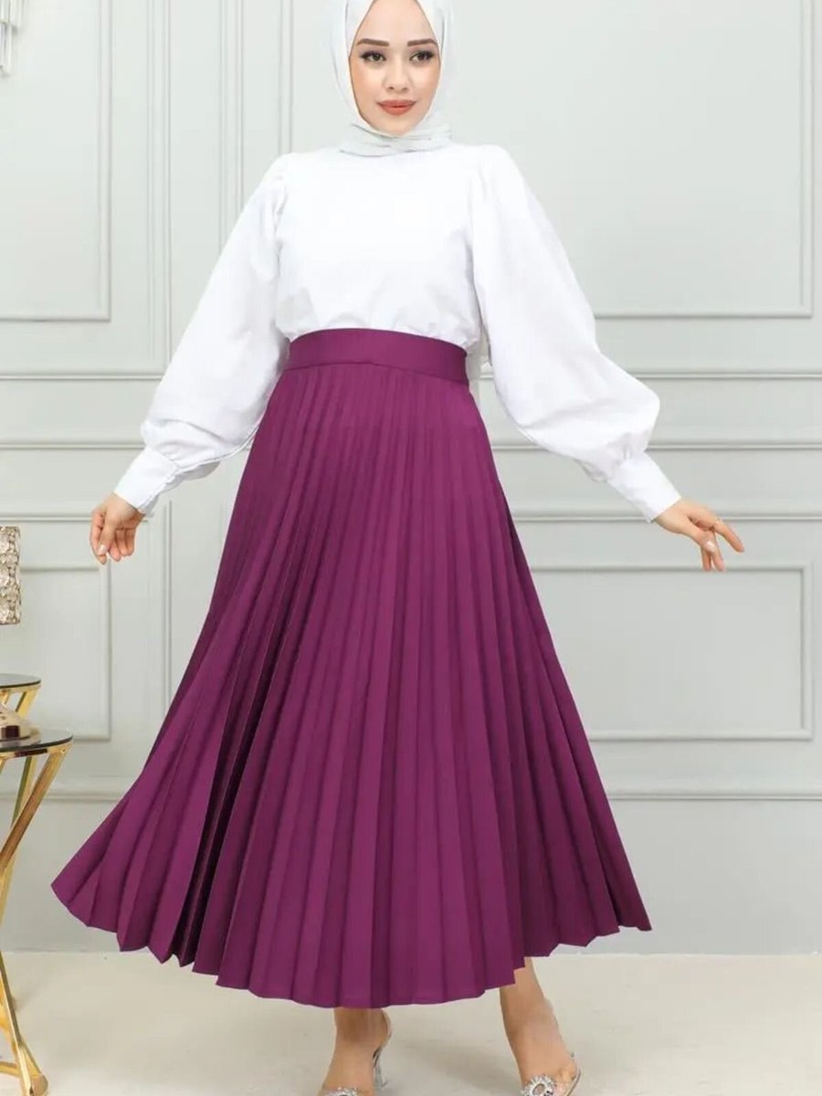 Mec Fashion Mürdüm Uzun Piliseli Etek