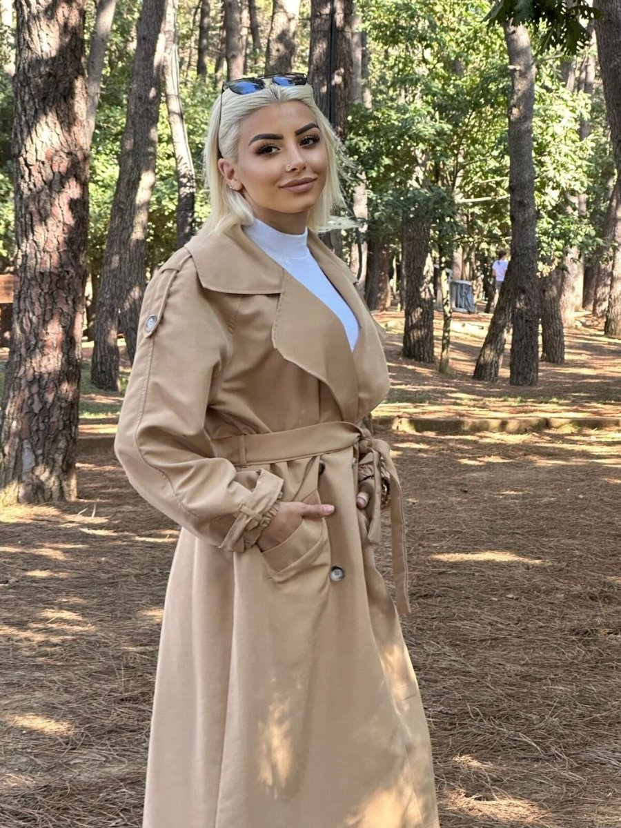 Swana Bej Kuşaklı Trençkot