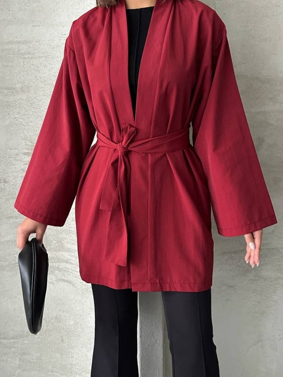 İLKCET MODA Bordo Poplin Kumaş Oversize Kimono