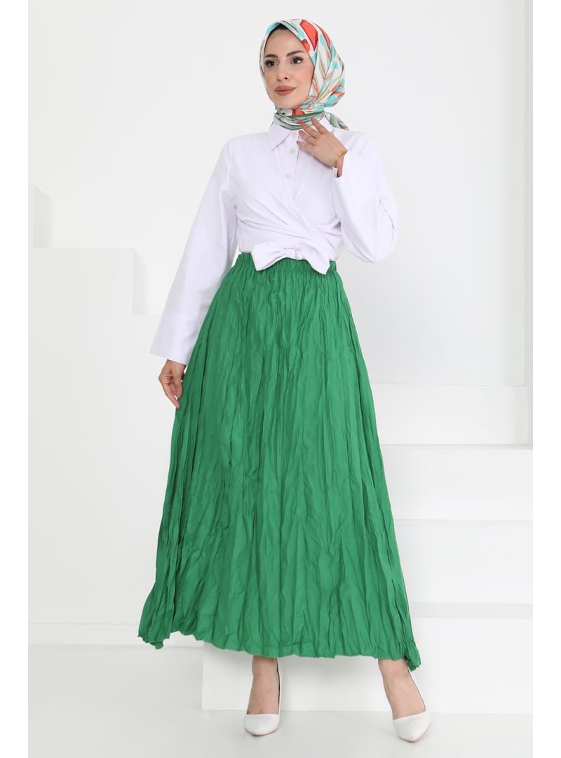 Tofisa Yesıl Beli Lastikli Kırışık Etek Yesil