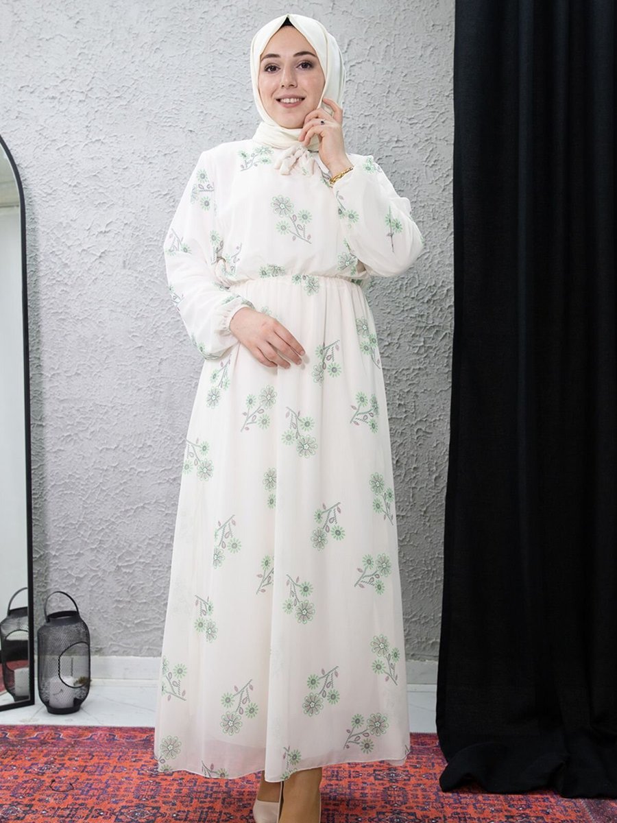 Mec Fashion Yeşil Çiçek Desenli Elbise