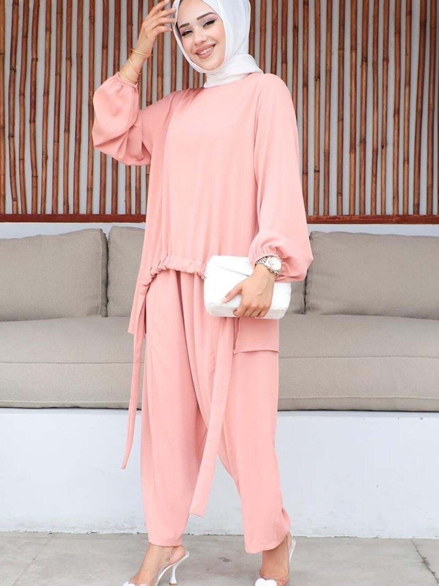Mec Fashion Pembe Şalvarlı İkili Takım