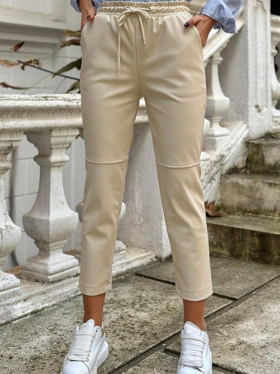 Moda cameo Krem Deri Duble Paça Pantolon
