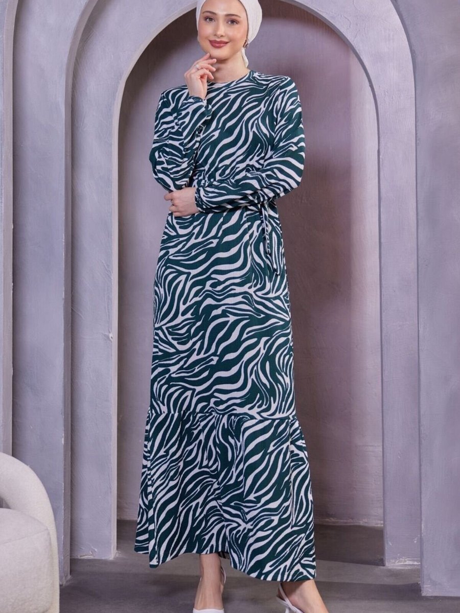 Mec Fashion Yeşil Desenli Bürümcük Elbise