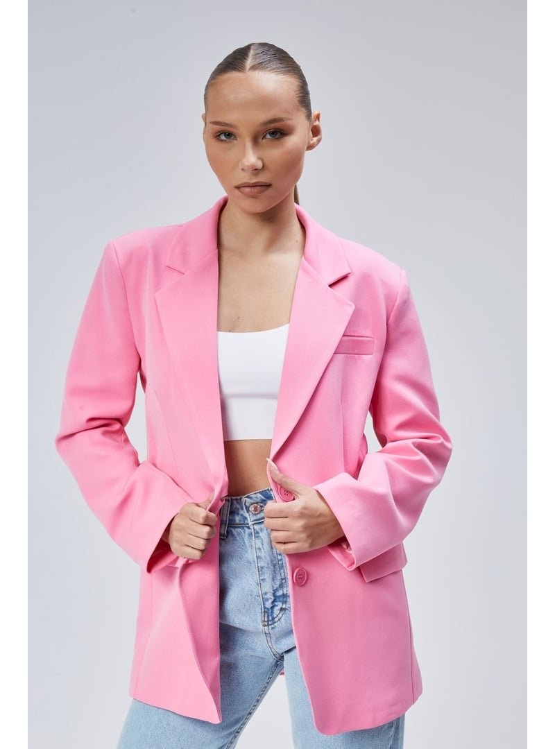 Bolivente Düğmeli Oversize Blazer Ceket Pembe