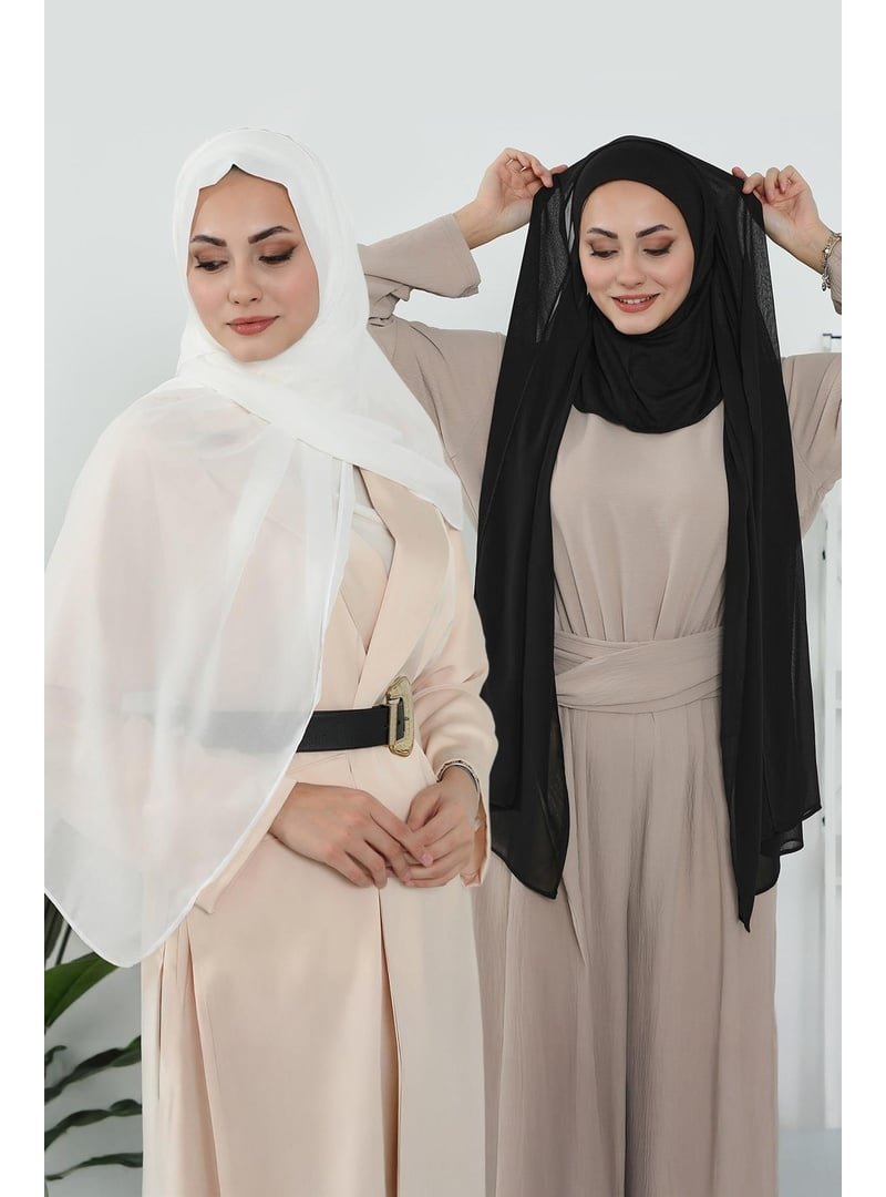Aisha`s Design Krem 2'li Set Penye İç Boneli Şifon Şal,ps 46set Siyah