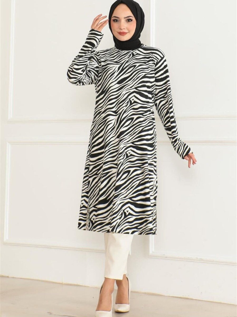 Mec Fashion Siyah Desenli Örme Süet Tunik