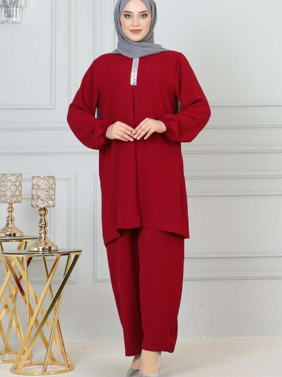 Mec Fashion Bordo Payet Detaylı İkili Takım