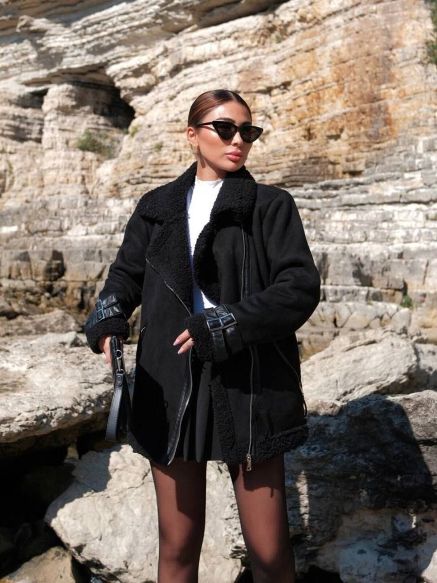 İLKCET MODA Siyah Yumoş Kaplama Ithal Süet Oversize Mont
