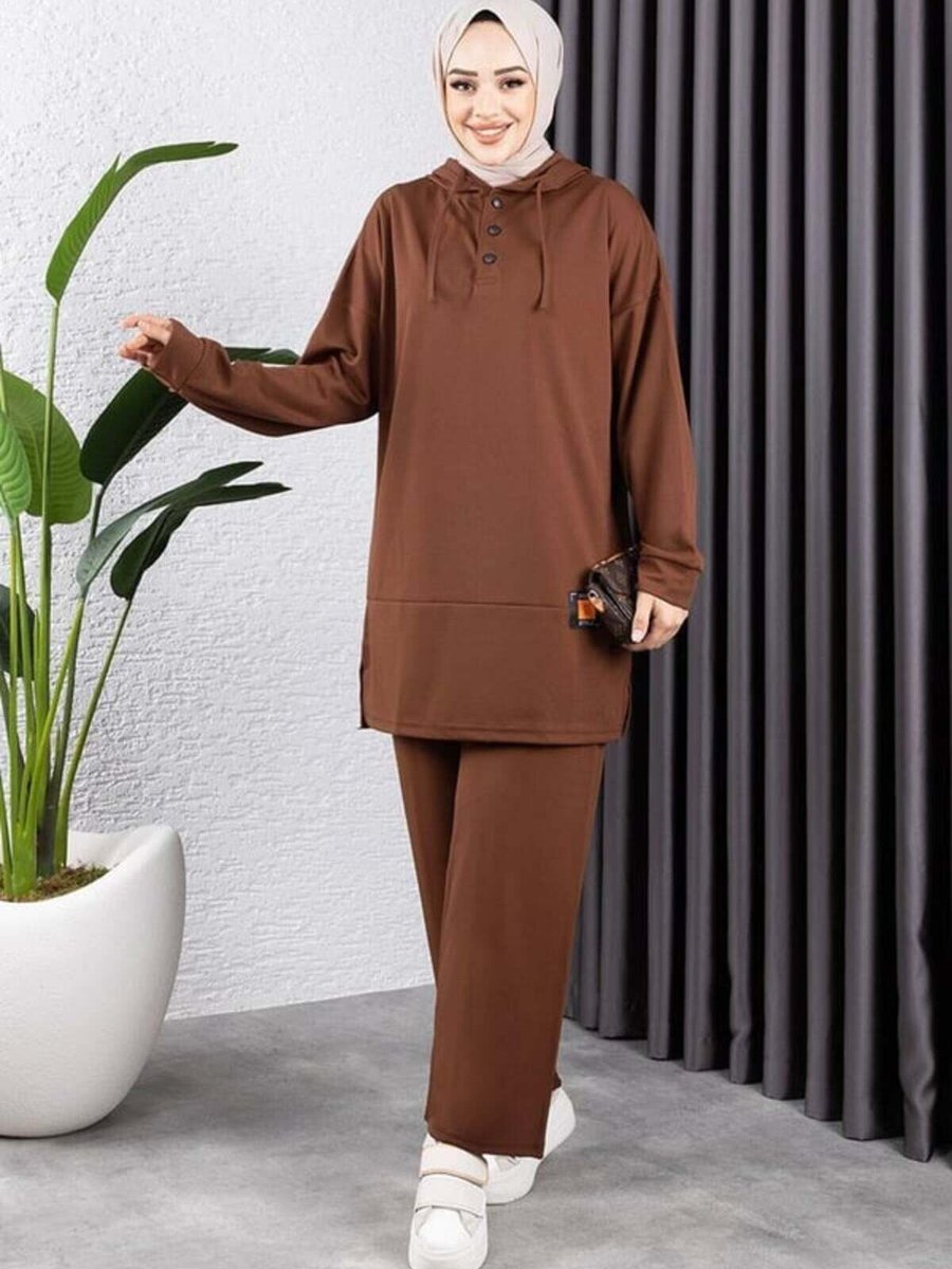 Mec Fashion Kahverengi Çıtçıtlı Spor İkili Takım