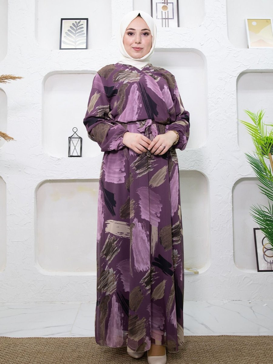 Mec Fashion Mor Desenli Elbise
