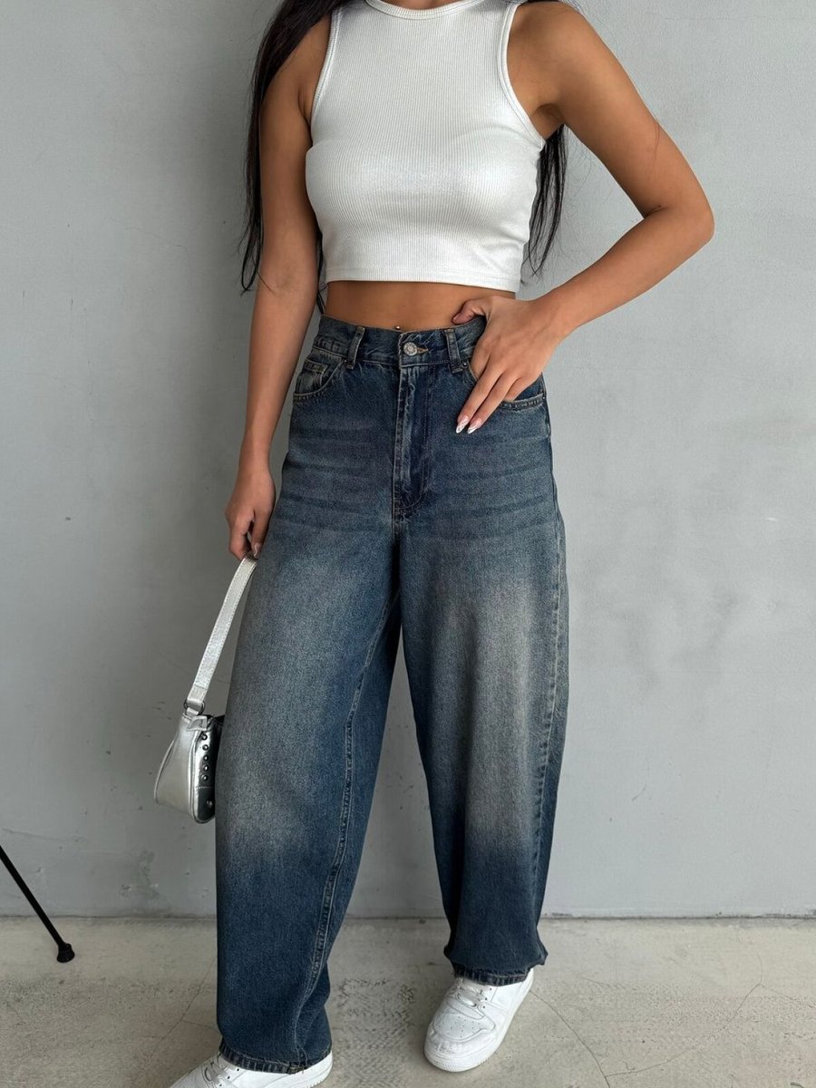 LOISY Mavi Koyu Tint Renk Straight Fit %100 Koton Denim