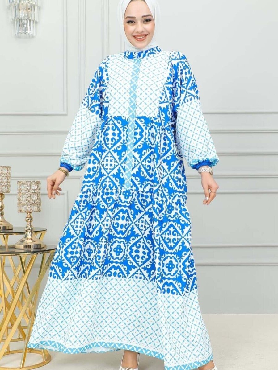 Mec Fashion Bebek Mavisi Etnik Desenli Elbise