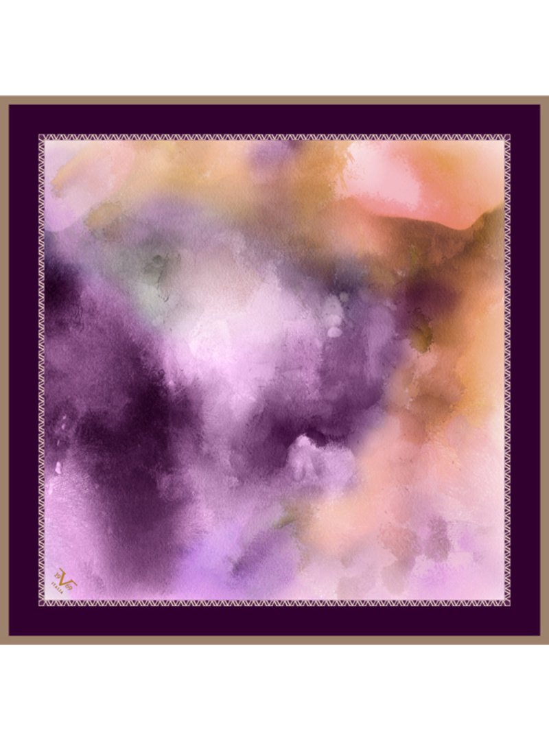 19v69 ITALIA Abstract Desen Black Seri Twill Eşarp Askısı İle Birlikte 90x90 Cm Mürdüm Mor