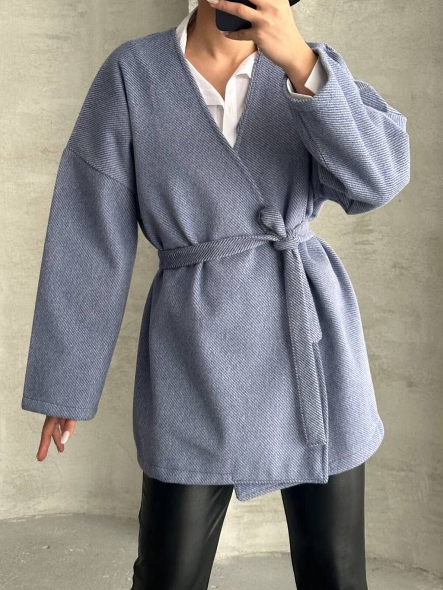 İLKCET MODA Mavi Gabardin Kumaş Oversize Ceket