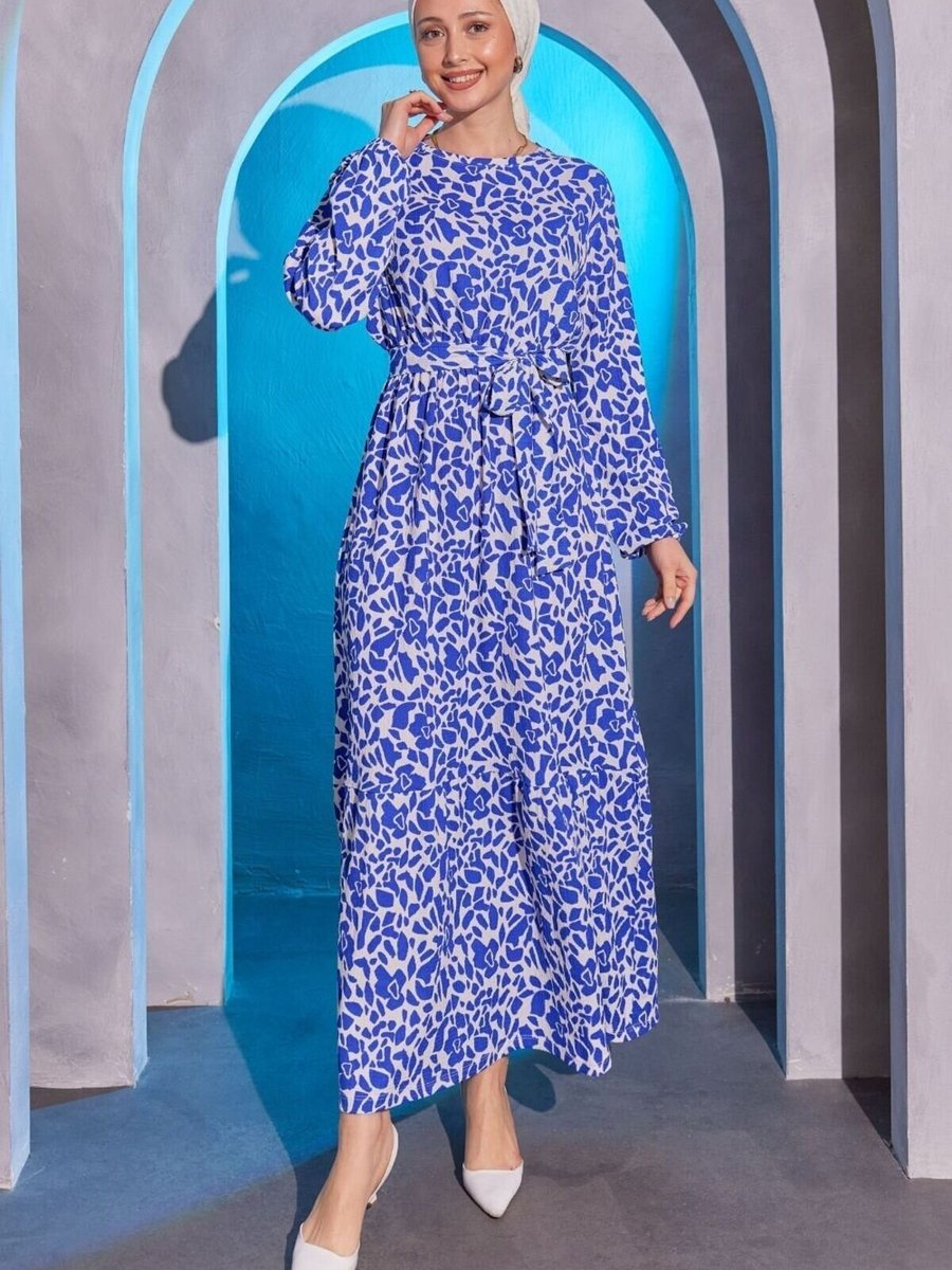 Mec Fashion Mavi Desenli Bürümcük Elbise