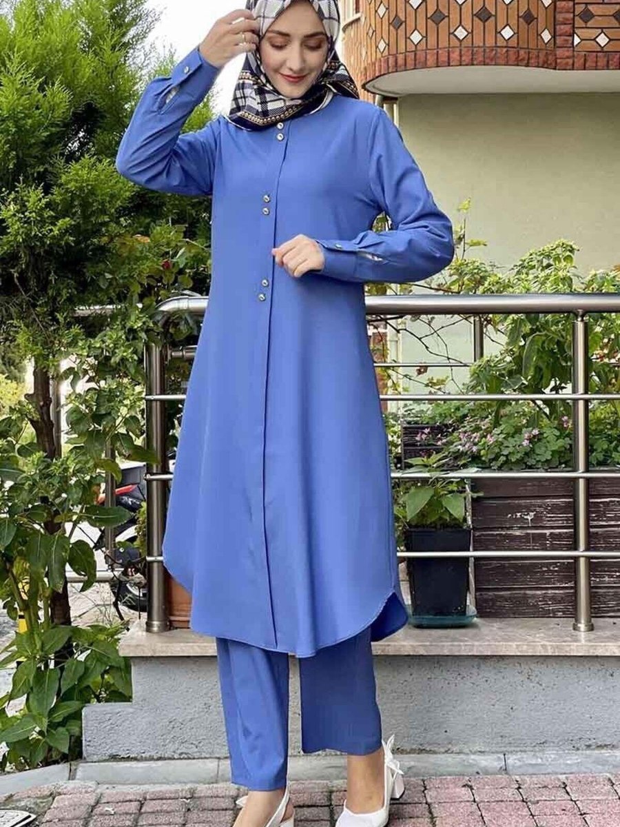 Mec Fashion İndigo Düğmeli İkili Takım