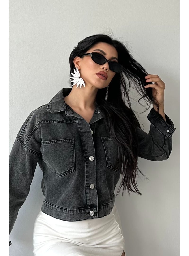 Destemoda Antrasit Kot Çift Cepli Denim Ceket