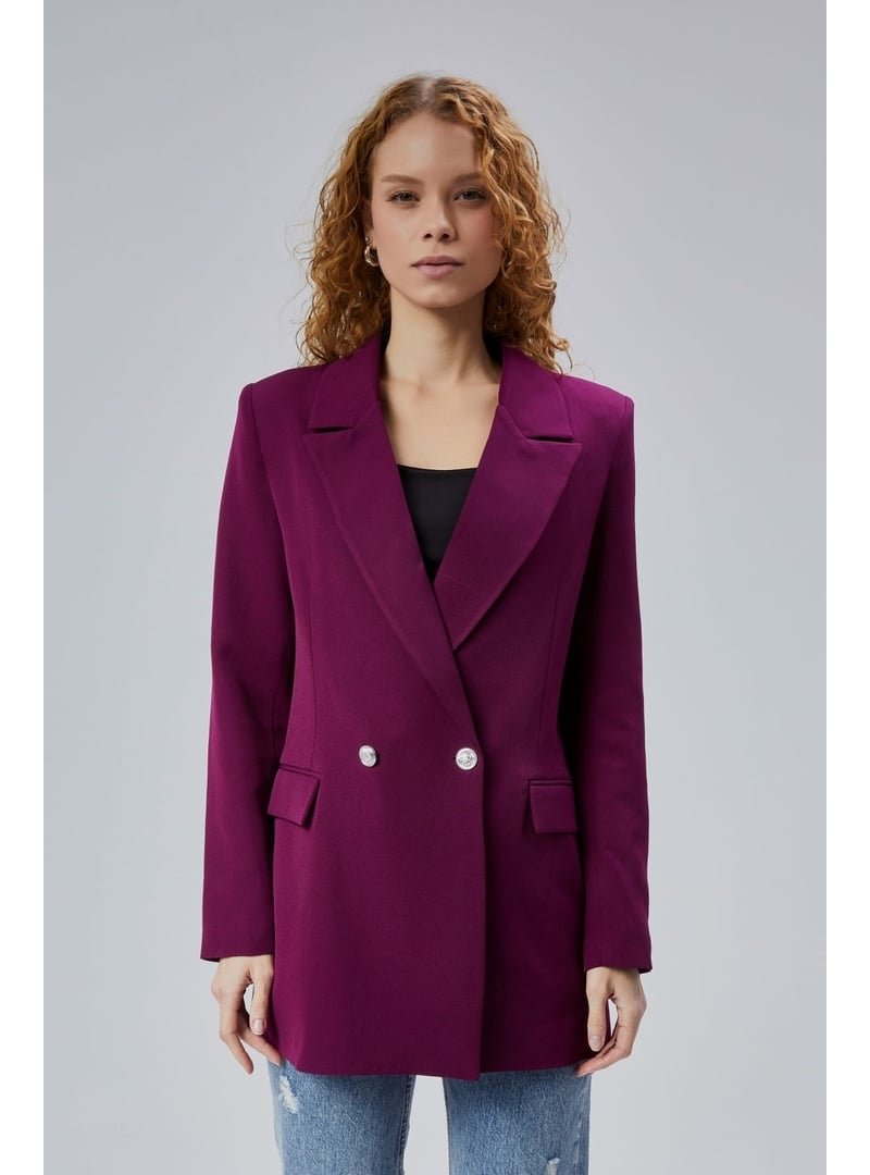 Bolivente Oversize Dokuma Blazer Ceket Mor