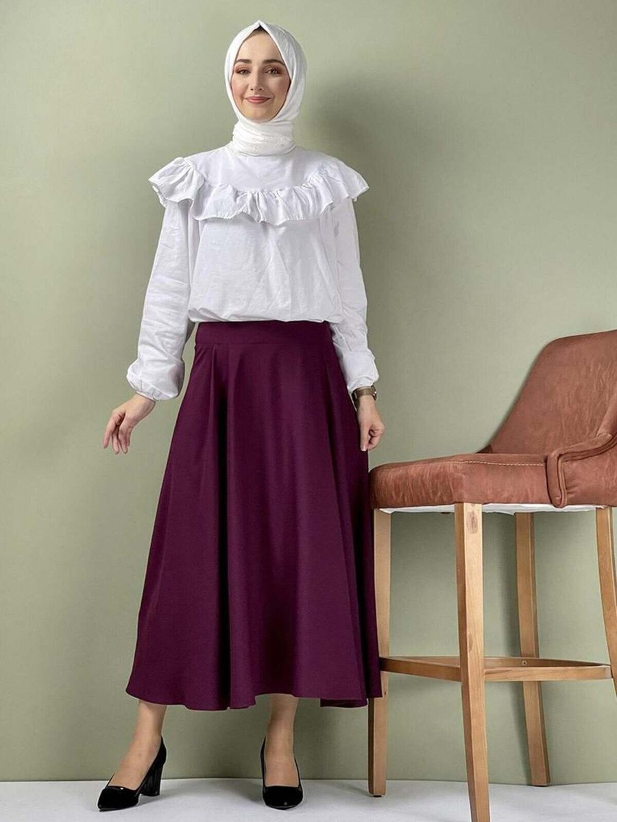 Mec Fashion Bordo Uzun Pileli Etek
