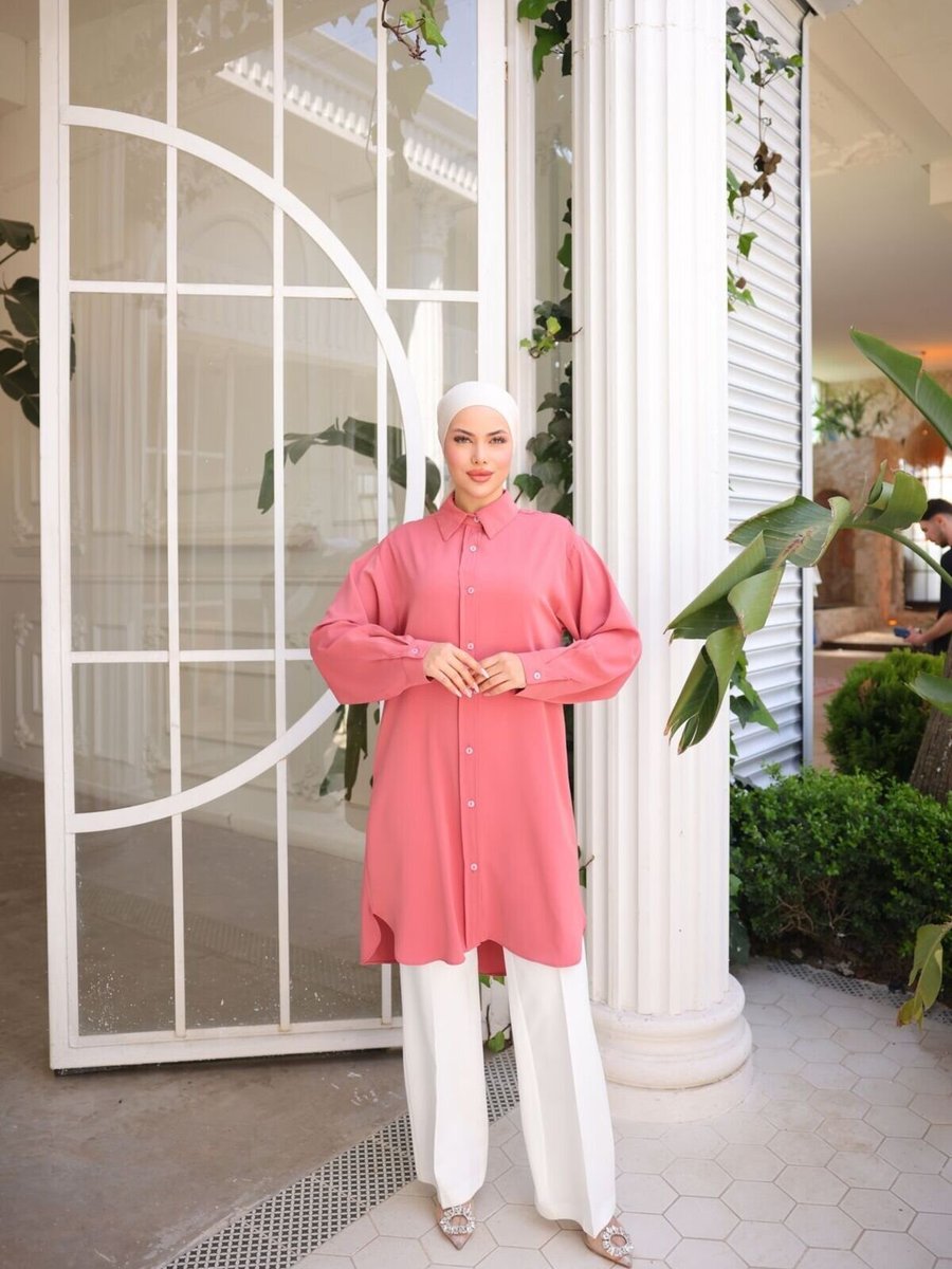 Nissra Pembe Dubai İpeği Gömlek Tunik