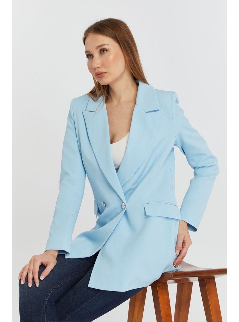 Bolivente Oversize Dokuma Blazer Ceket Turkuaz