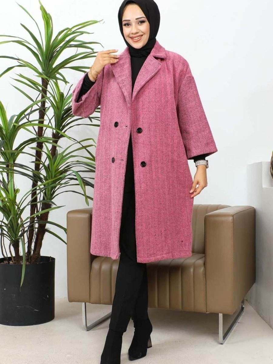 Mec Fashion Gül Kurusu Düğmeli Kaşe Kaban