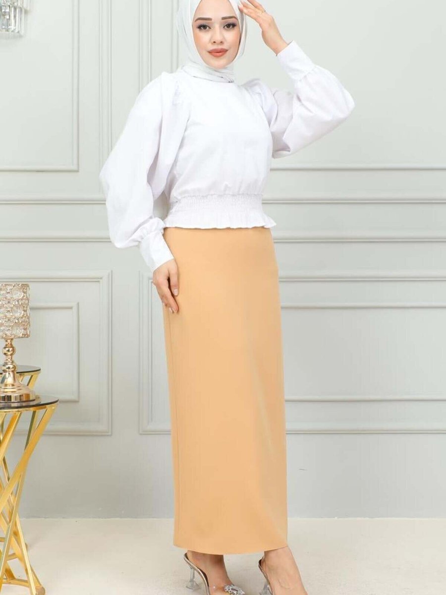 Mec Fashion Camel Uzun Kalem Etek