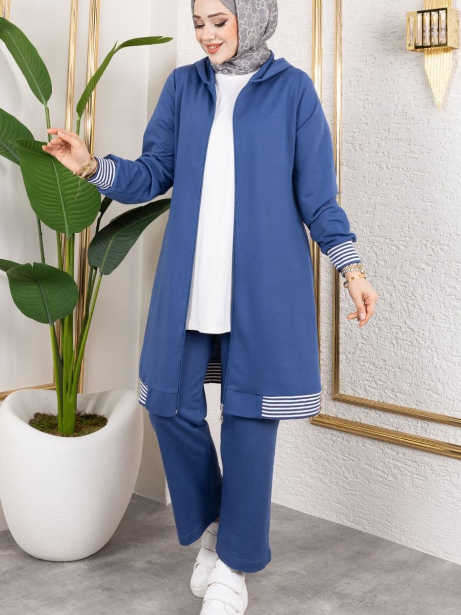 Mec Fashion Mavi Ribana Detaylı Spor İkili Takım