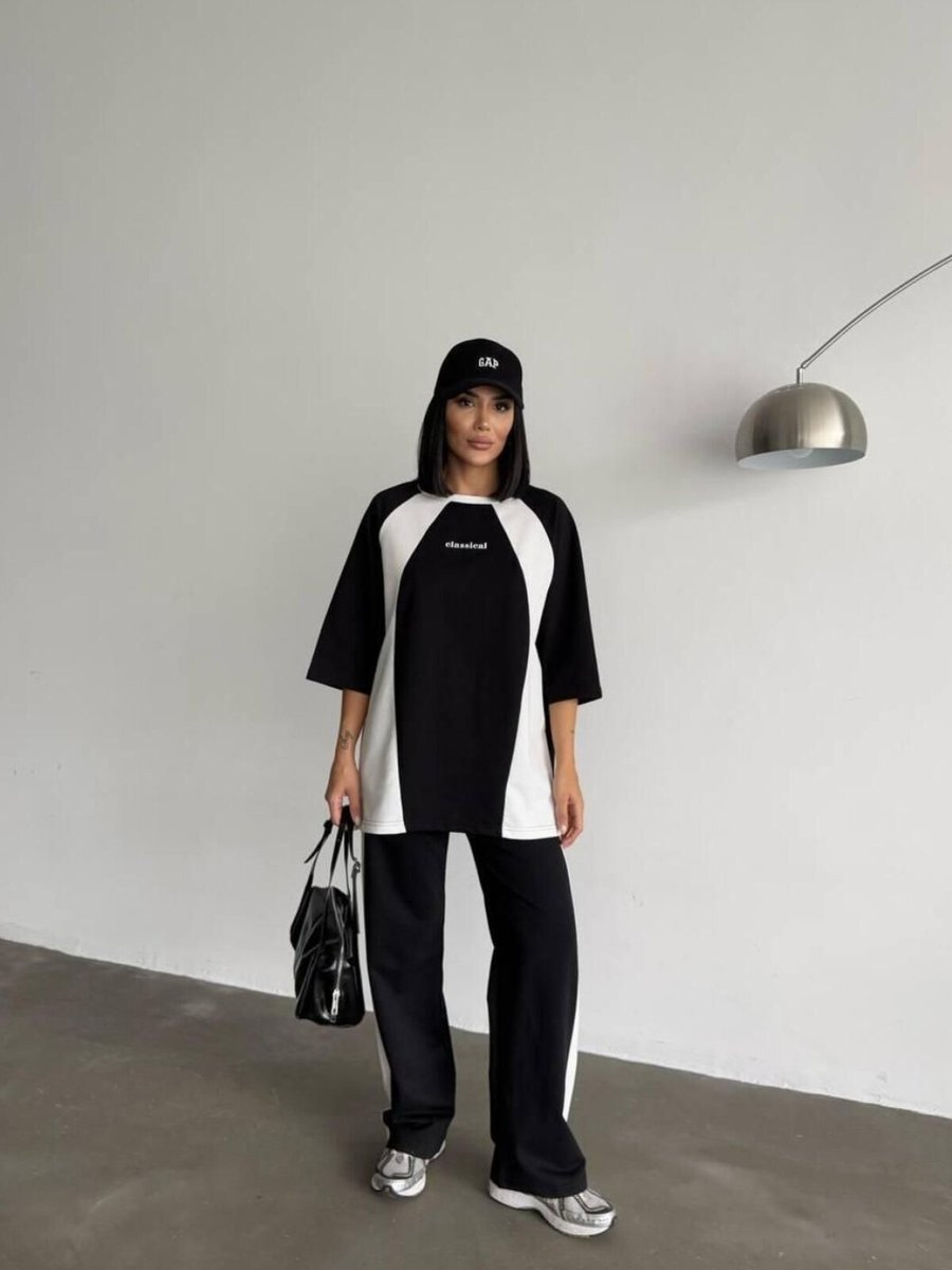 RAWEA FASHİON Siyah Oversize Yazı Detaylı Alt Üst Eşofman Takım