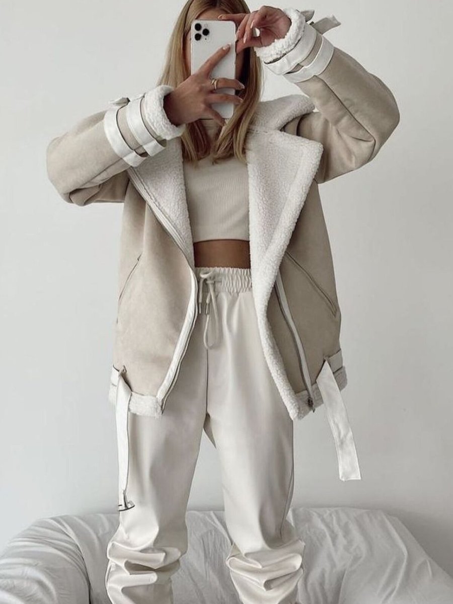 İLKCET MODA Bej Yumoş Kaplama Ithal Süet Oversize Mont