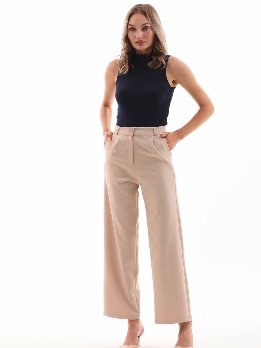 LOISY Bej Palazzo Oversize Kesim Pantolon