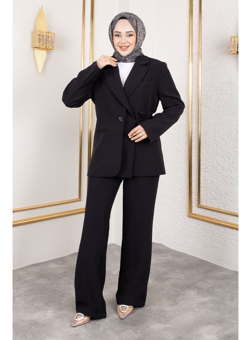 Tesettür Dünyası Siyah Çift Yakalı Blazer Ceket