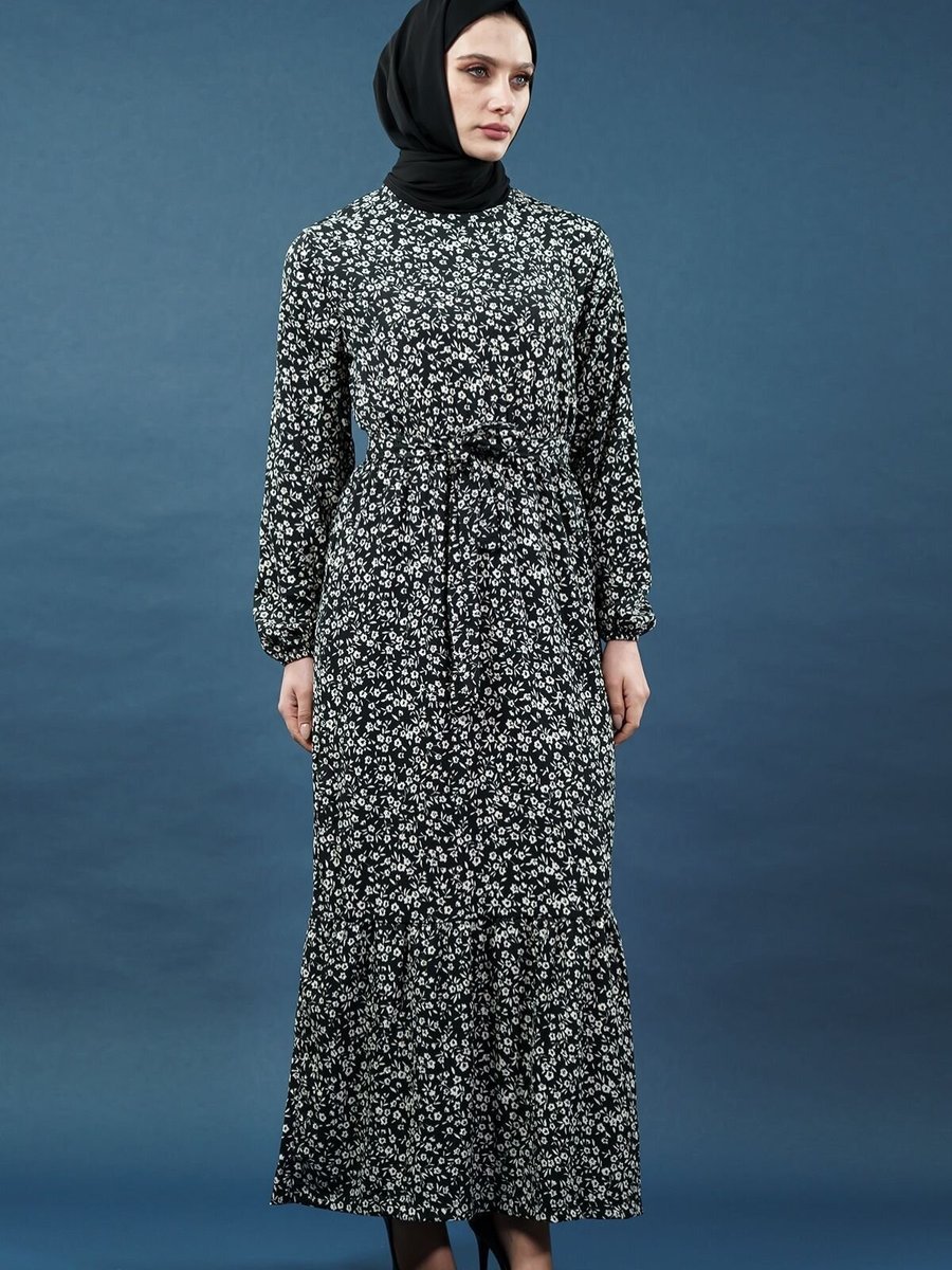 Mec Fashion Siyah Desenli Bürümcük Elbise