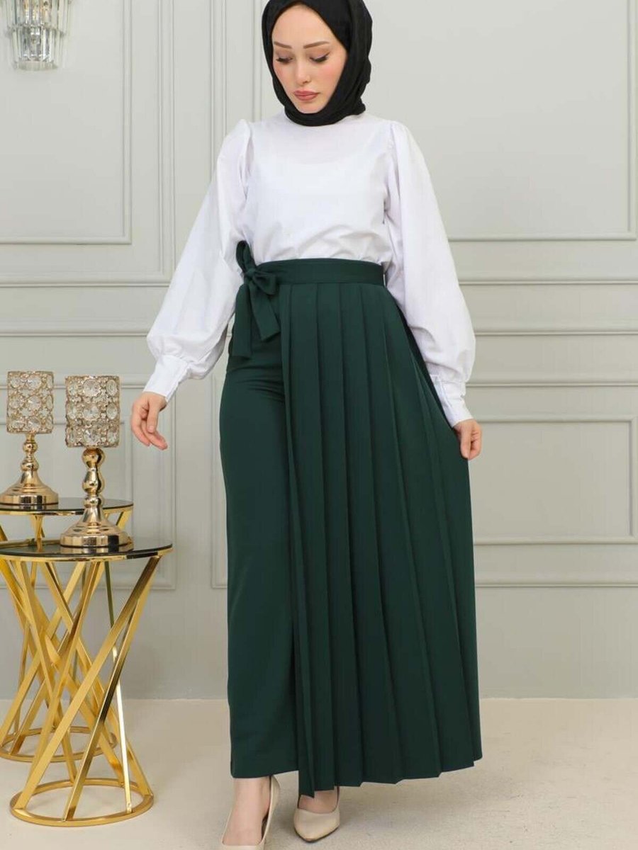 Mec Fashion Zümrüt Yeşili Uzun Piliseli Pantolon Etek