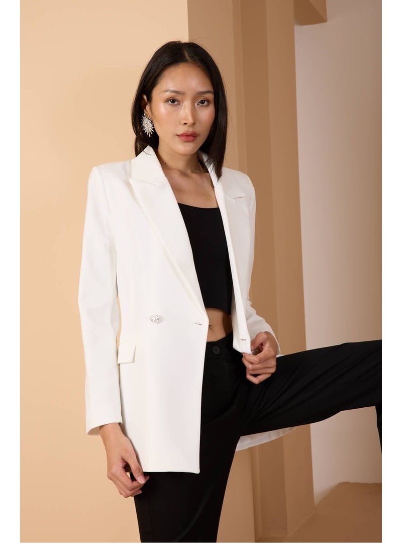Bolivente Oversize Dokuma Blazer Ceket Beyaz