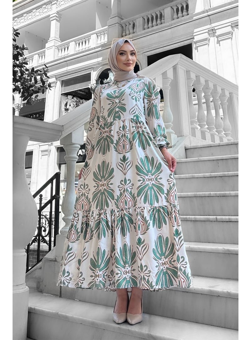 Liz Butik Bohem Desenli Viskon Elbise Fistik Yeşi̇li̇