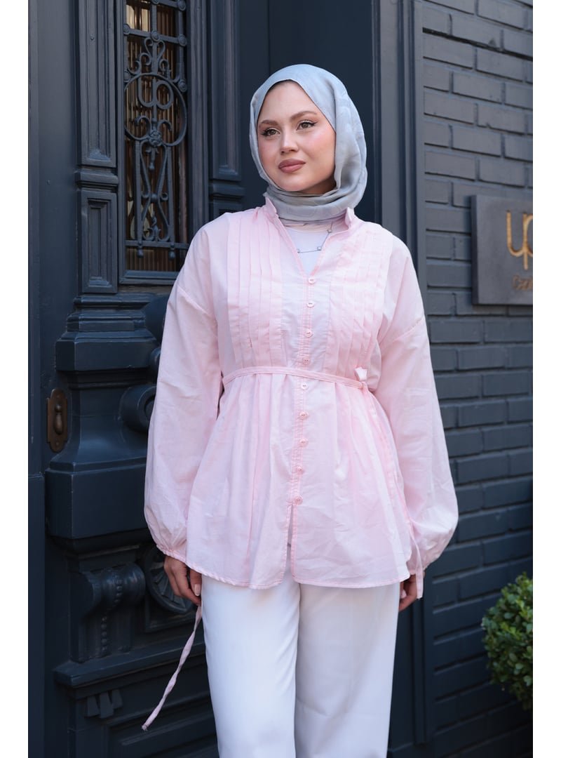 Locco Moda Pembe Önü Pile Detay Vual Gömlek