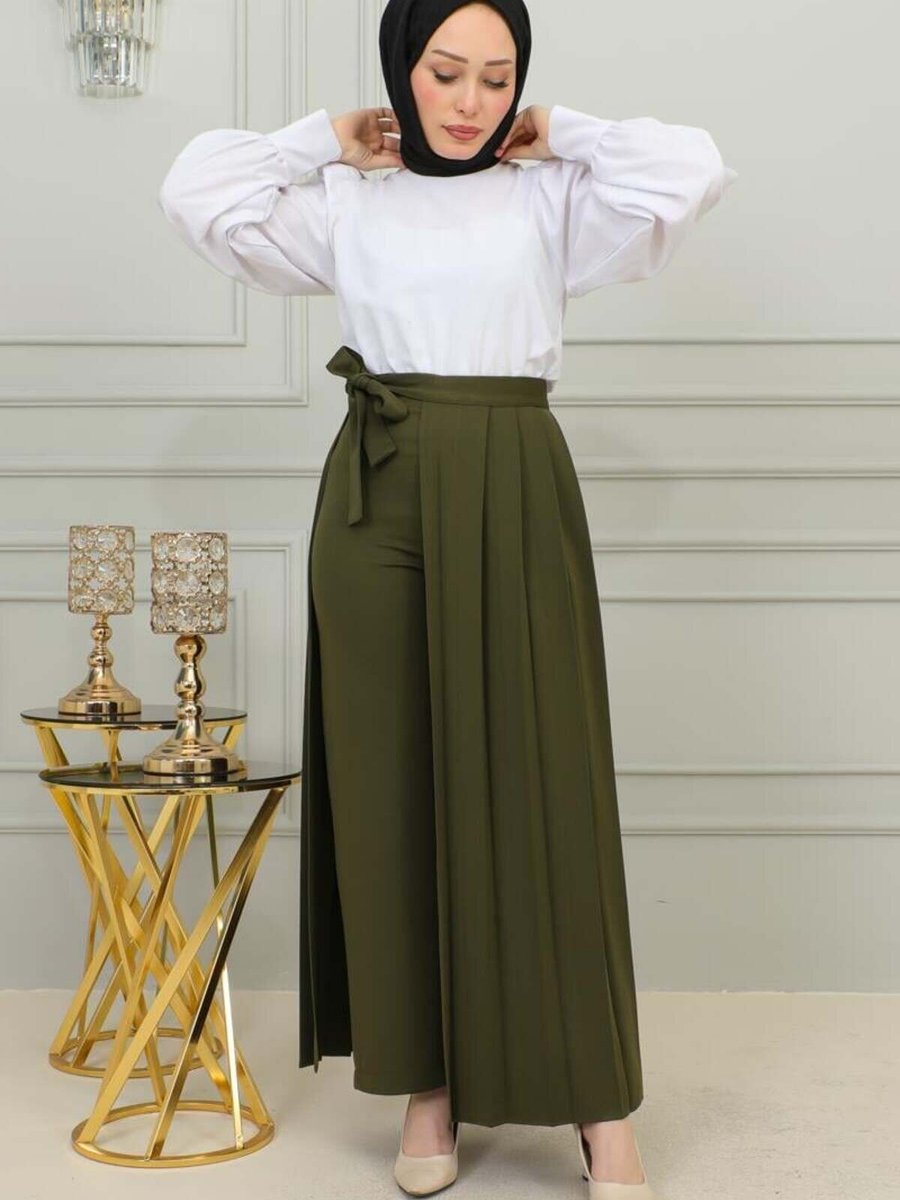 Mec Fashion Haki Uzun Piliseli Pantolon Etek