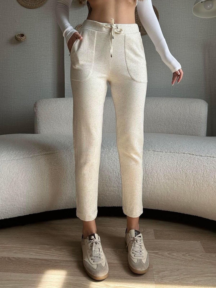 Moda cameo Krem Orijinal Marka Belden Bağlamalı Pamuklu Pantolon